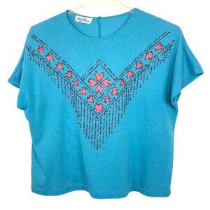 Lucky Winner Vtg Knit Top Large Sparkly Beaded Pattern Southwestern Glam Rodeo